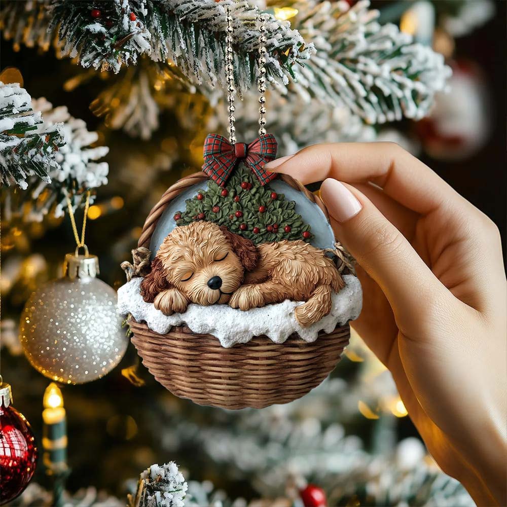 Goldendoodle In Mini Baskets Ornament - MB011