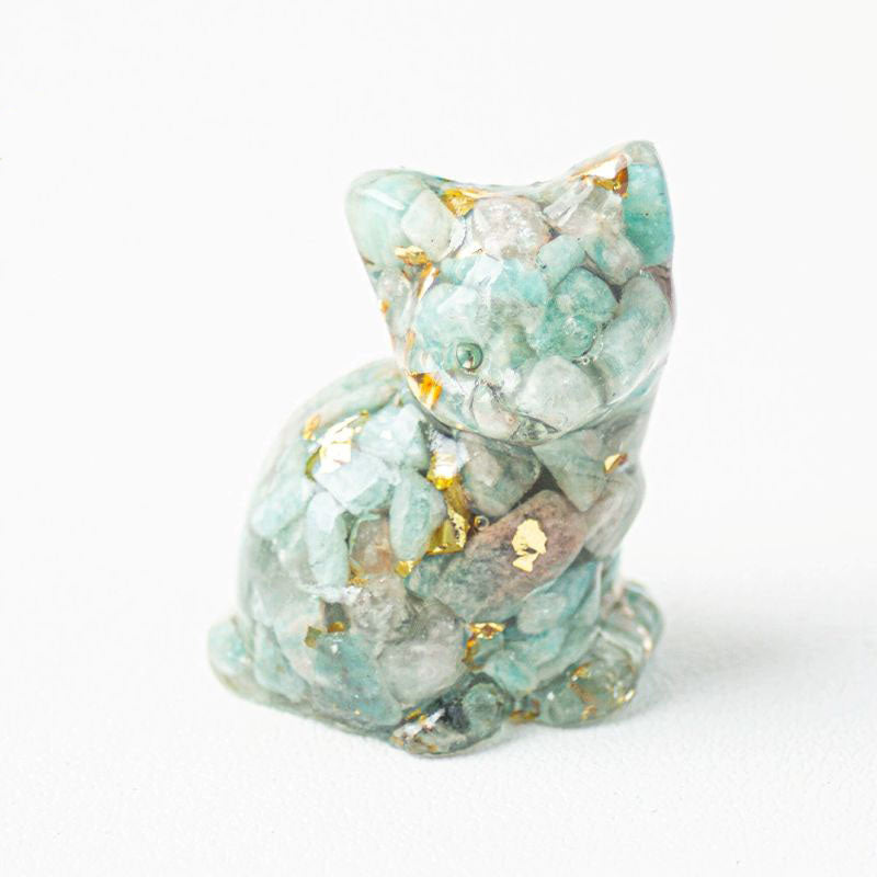 Handmade Natural Crystal Gemstone Sitting Cat - Amazonyte