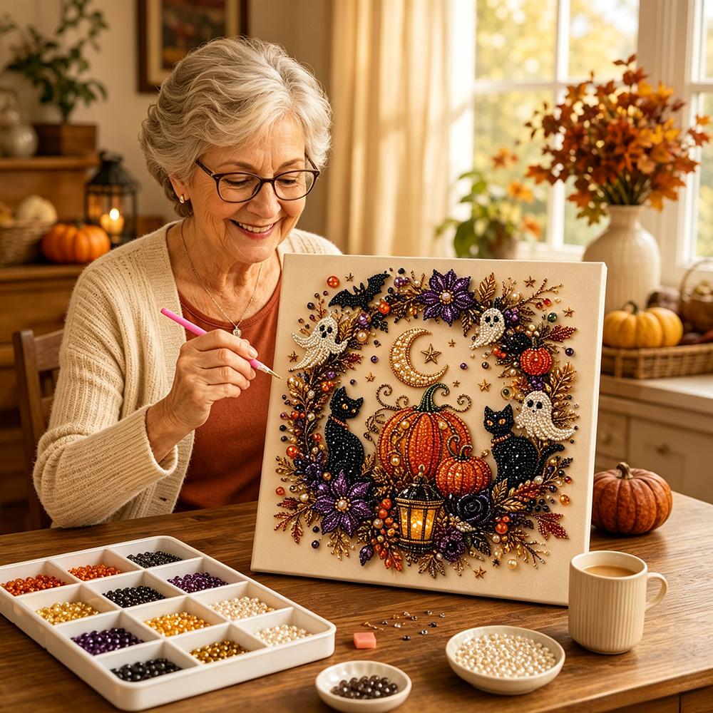 Halloween Pearl Diamond Art Kit – 3D Beaded DIY Art Kits for Adults