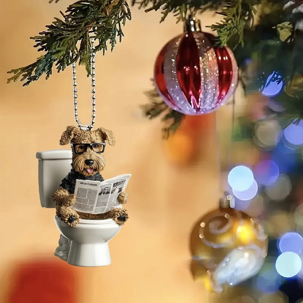 Airedale Terrier - Dog Sitting On Toilet Ornament OT034