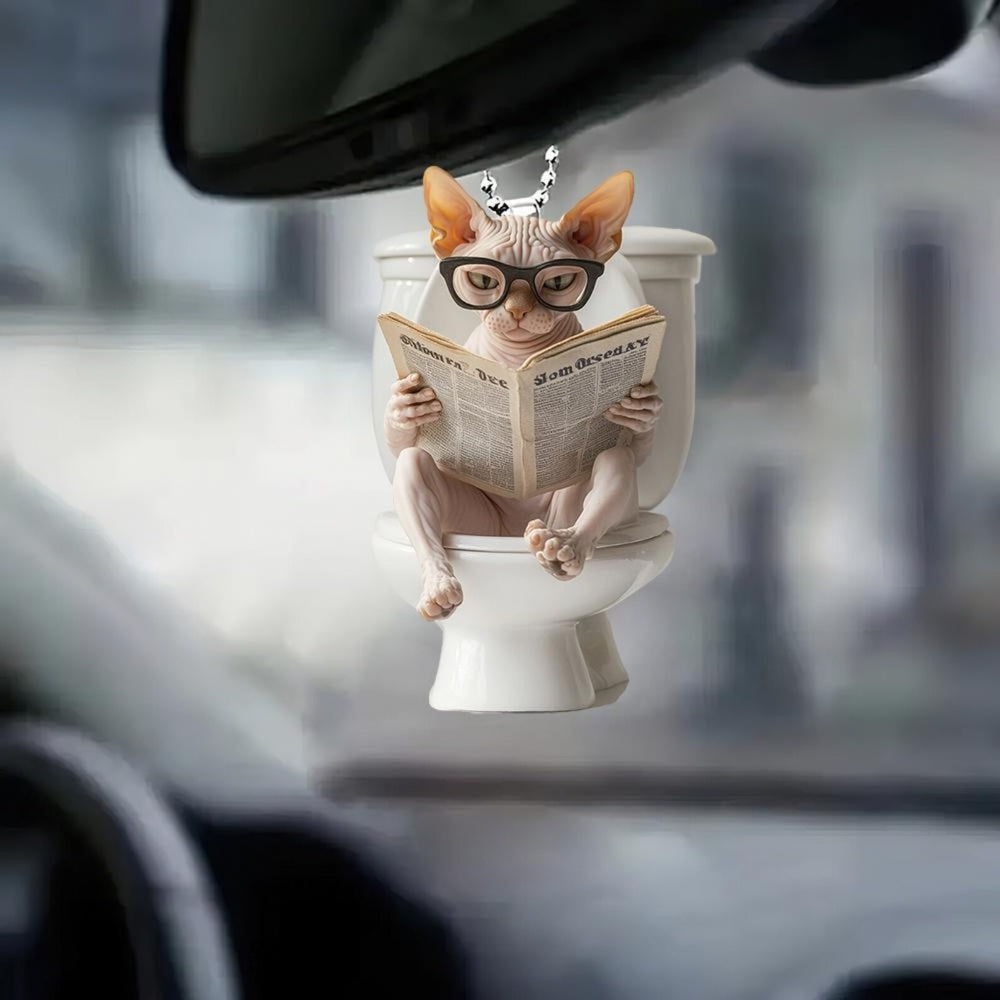 Sphynx Cat - Dog Sitting On Toilet Ornament OT038
