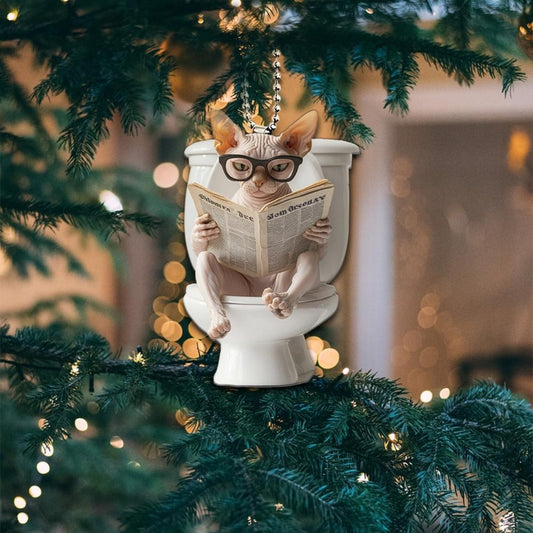 Sphynx Cat - Dog Sitting On Toilet Ornament OT038