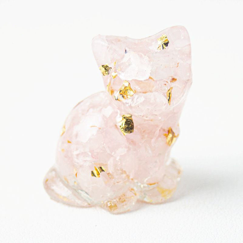 Handmade Natural Crystal Gemstone Sitting Cat - Rose Quartz
