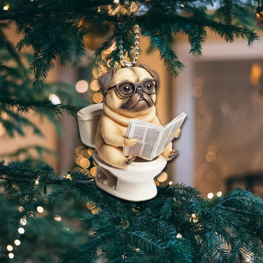 Puggle - Dog Sitting On Toilet Ornament OT042