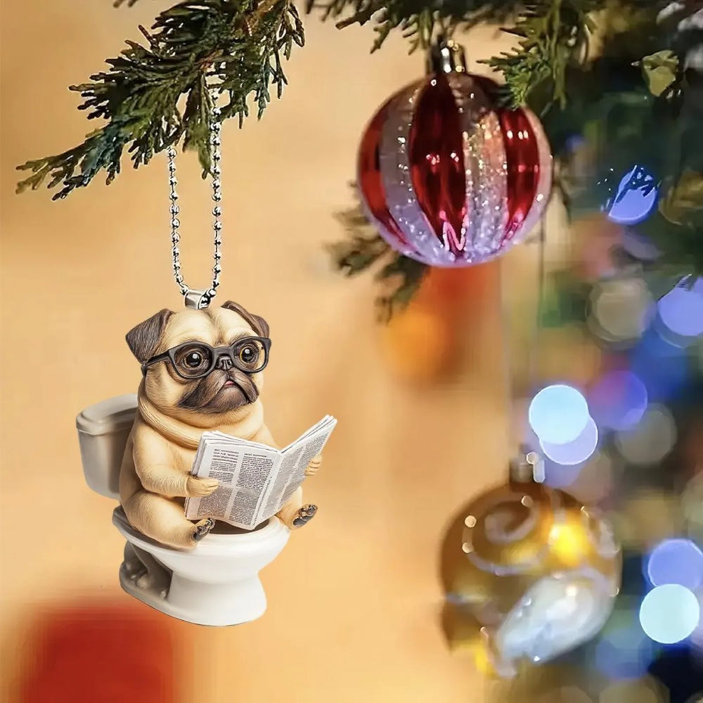 Puggle - Dog Sitting On Toilet Ornament OT042