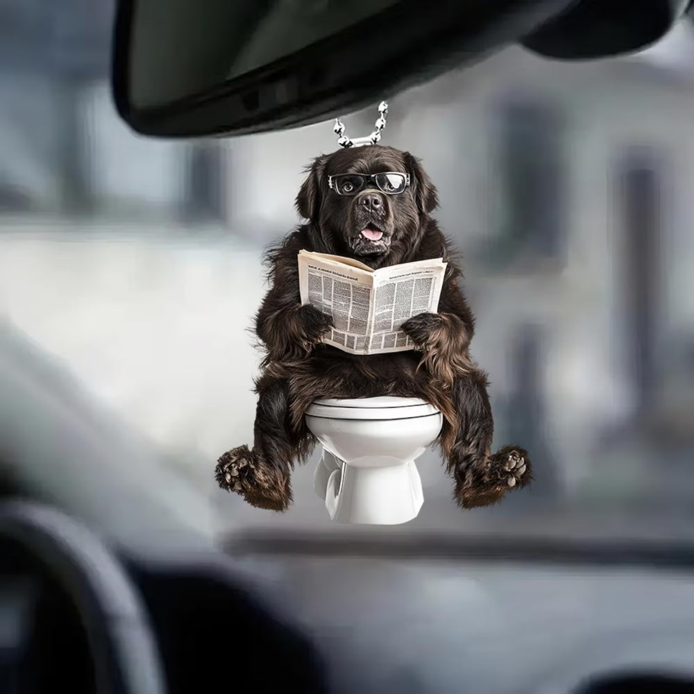 Newfoundland - Dog Sitting On Toilet Ornament OT043