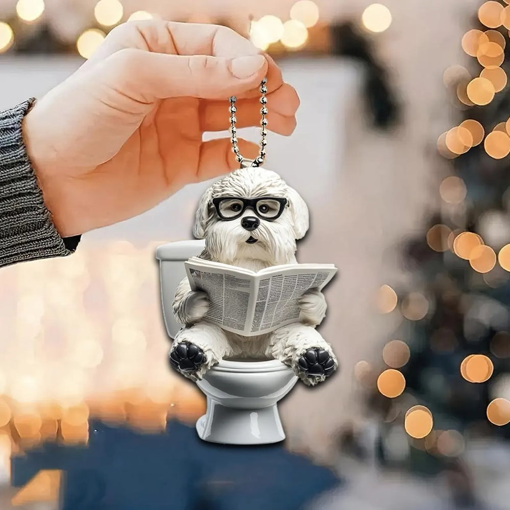 Old English Sheepdog - Dog Sitting On Toilet Ornament OT045