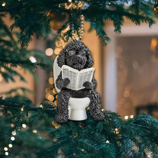 Portuguese Water Dog - Dog Sitting On Toilet Ornament OT046