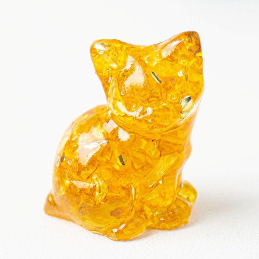 Handmade Natural Crystal Gemstone Sitting Cat - Citrine