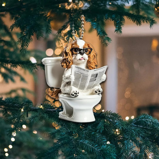 Cavalier King Charles Spaniel - Dog Sitting On Toilet Ornament OT050