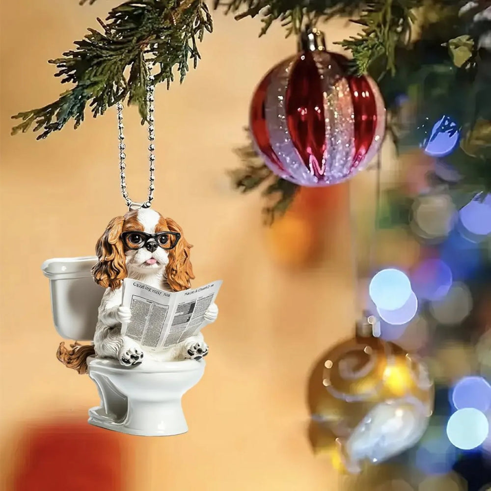 Cavalier King Charles Spaniel - Dog Sitting On Toilet Ornament OT050