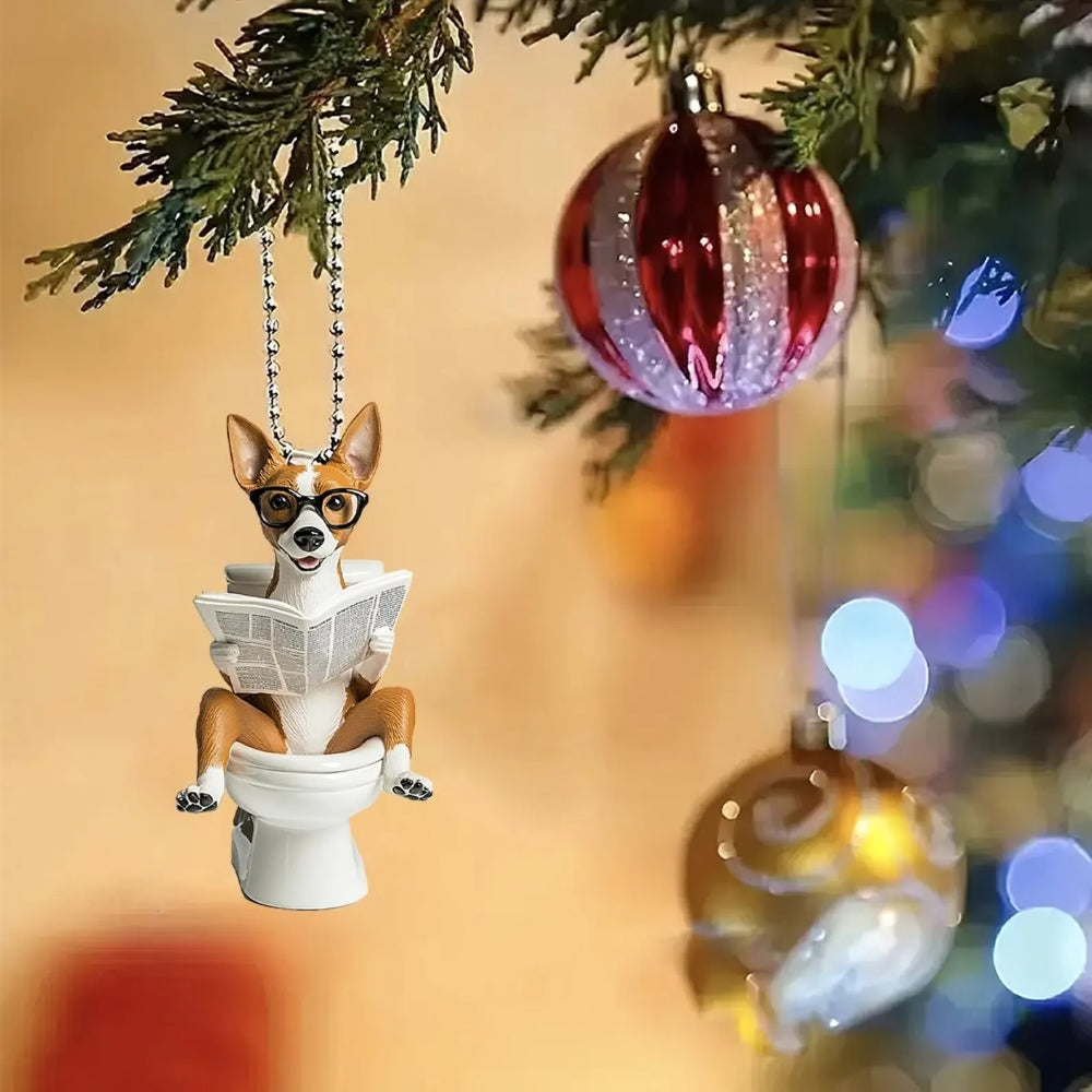 Basenji - Dog Sitting On Toilet Ornament OT051