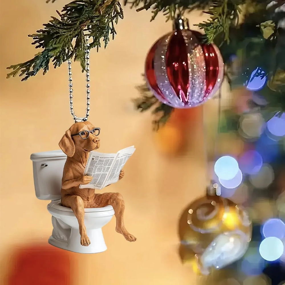 Vizsla - Dog Sitting On Toilet Ornament OT052