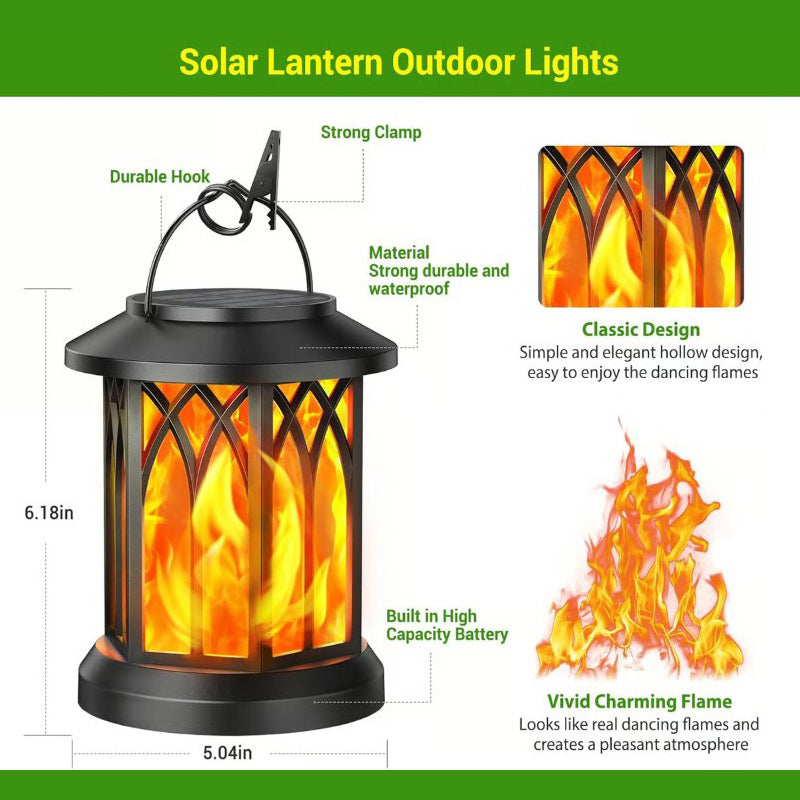 Upgraded Flickering Flame Solar Lantern Outdoor Waterproof Light