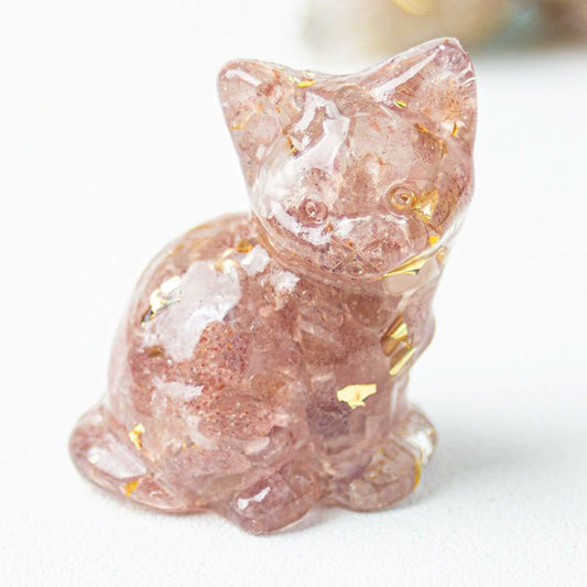 Handmade Natural Crystal Gemstone Sitting Cat - Rhodonite