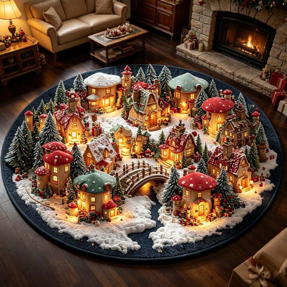 Christmas Mushroom Town Rug - J098