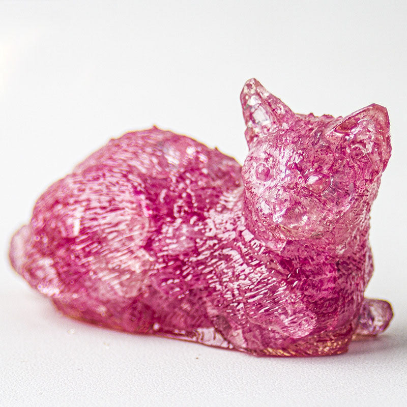 Handmade Natural Crystal Gemstone Lying Cat - Deep Pink Crystal
