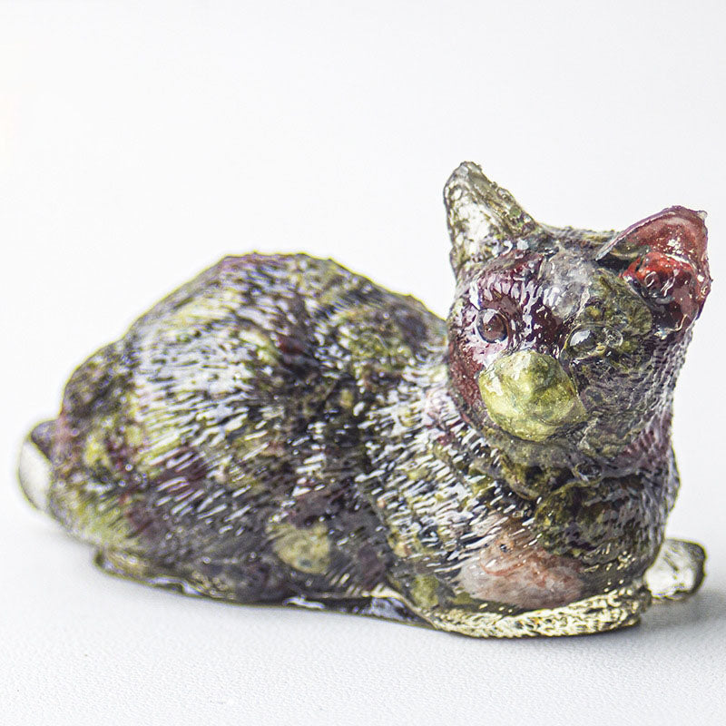 Handmade Natural Crystal Gemstone Lying Cat - Dragon's Blood Jasper