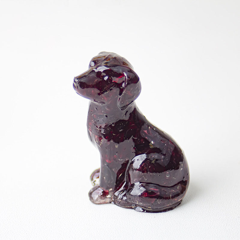 Handmade Natural Crystal Gemstone Sitting Dog - Garnet