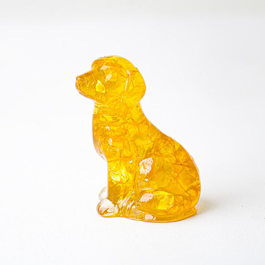 Handmade Natural Crystal Gemstone Sitting Dog - Citrine