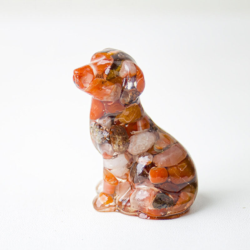 Handmade Natural Crystal Gemstone Sitting Dog - Red Agate