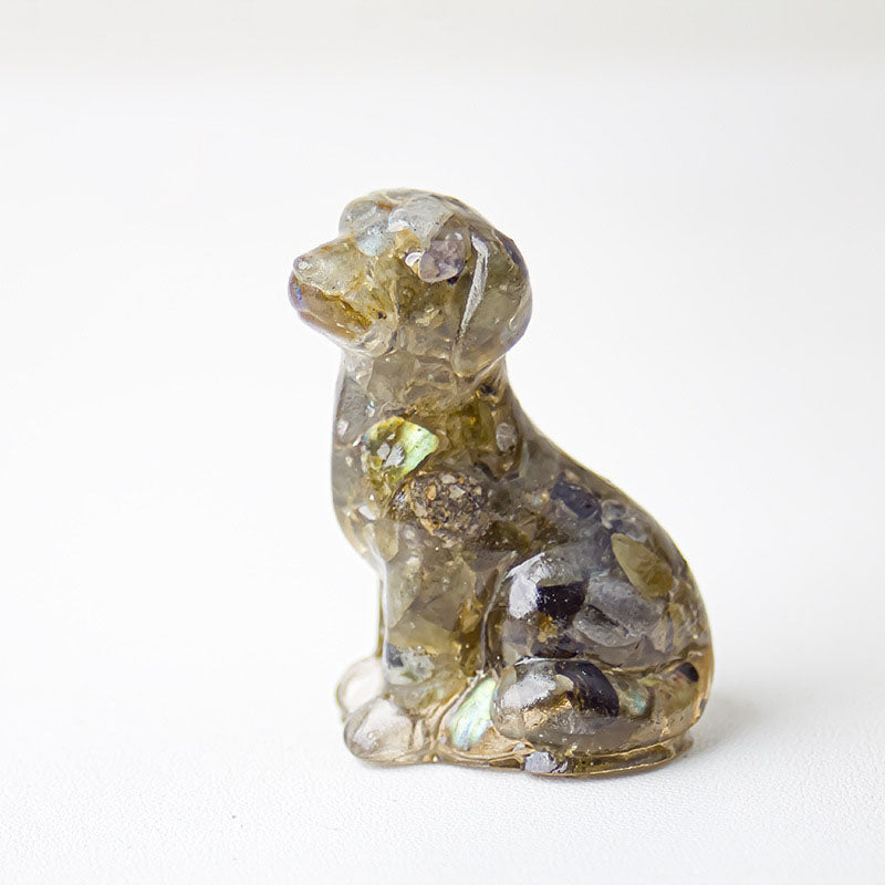 Handmade Natural Crystal Gemstone Sitting Dog - Black Labradorite