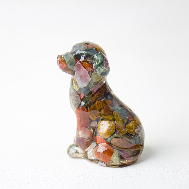 Handmade Natural Crystal Gemstone Sitting Dog - Ocean Jasper