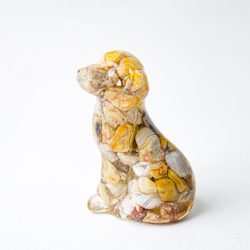 Handmade Natural Crystal Gemstone Sitting Dog - Crazy Lace Agate