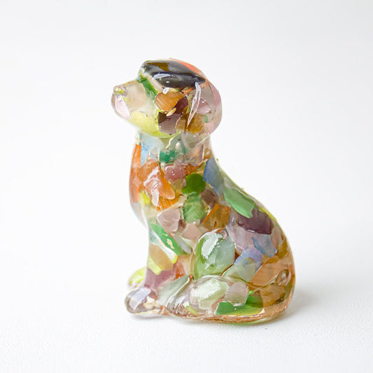 Handmade Natural Crystal Gemstone Sitting Dog - Colorful Cat's Eye