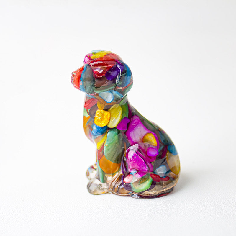 Handmade Natural Crystal Gemstone Sitting Dog - Colorful Shell