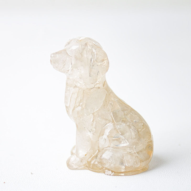 Handmade Natural Crystal Gemstone Sitting Dog - Clear Quartz