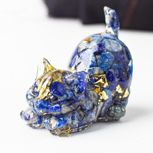 Handmade Natural Crystal Gemstone Cat with Raised Tail - Lapis Lazuli