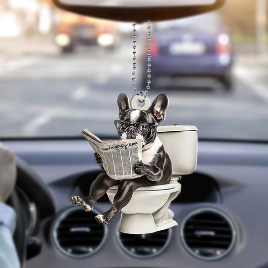 Boston Terrier - Dog Sitting On Toilet Ornament OT001