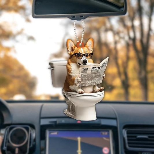 Pembroke Welsh Corgi - Dog Sitting On Toilet Ornament OT003
