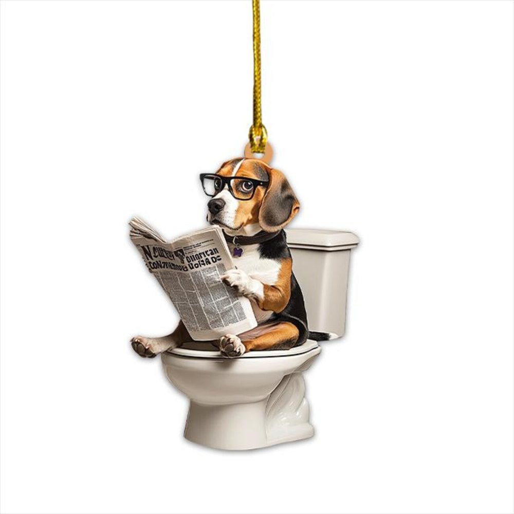 Beagle - Dog Sitting On Toilet Ornament OT014
