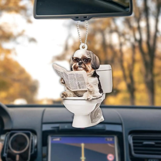 Shih Tzu - Dog Sitting On Toilet Ornament OT015