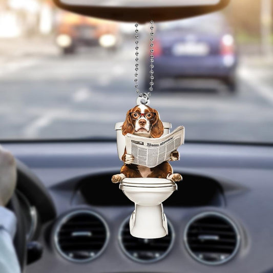 Brittany Spaniel - Dog Sitting On Toilet Ornament OT020