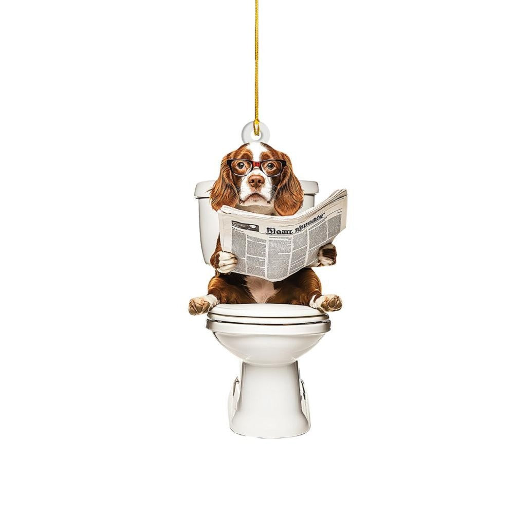 Brittany Spaniel - Dog Sitting On Toilet Ornament OT020