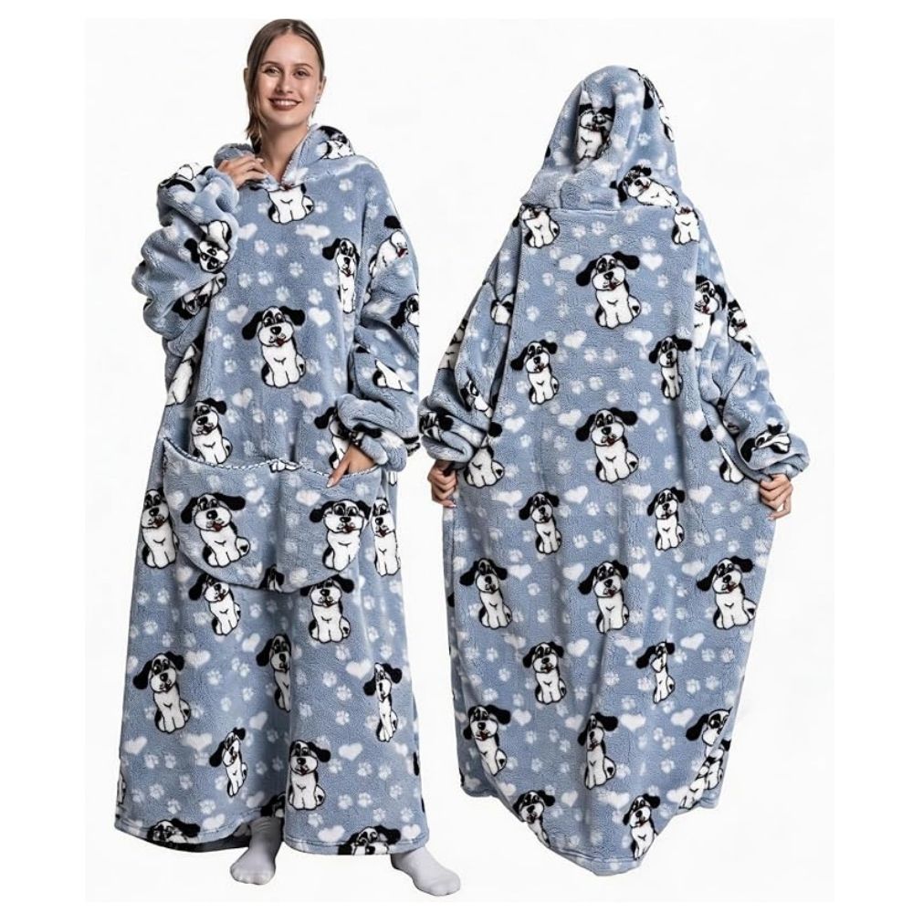 Oversized Wearable Hoodie Blanket – Blue Dog