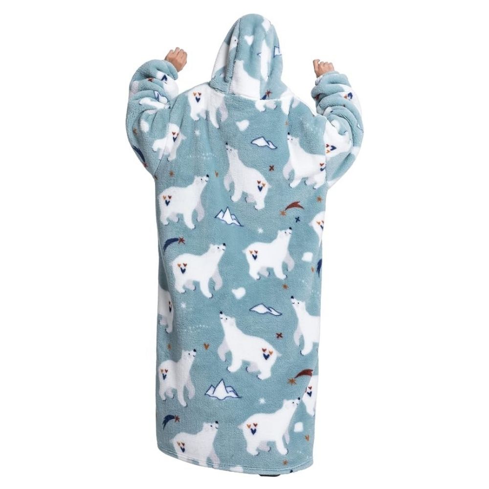 Oversized Wearable Hoodie Blanket – Blue Polar Bear