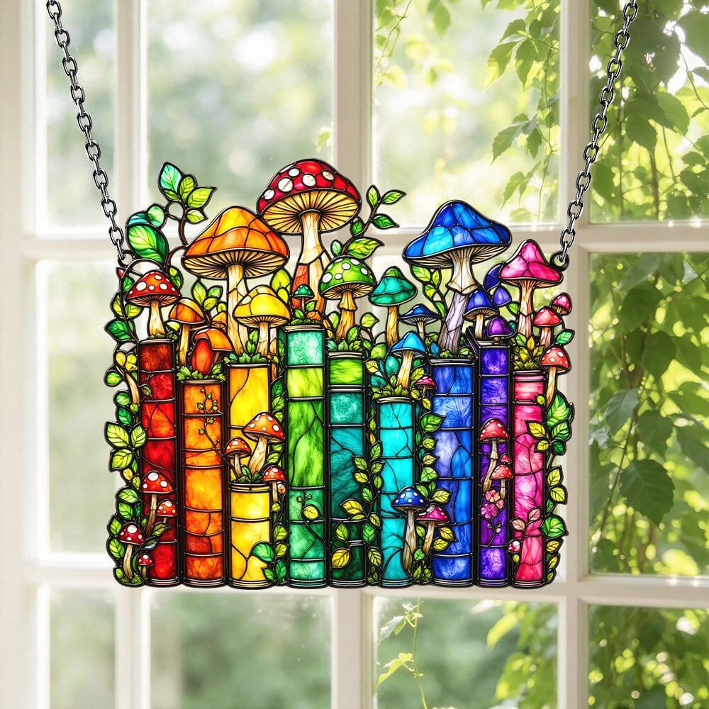 Vintage Mushroom Book - Acrylic Suncatcher
