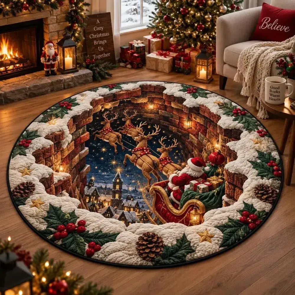 Christmas Santa Sleigh Round Rug - H769