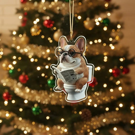Boston Terrier - Dog Sitting On Toilet Ornament OT023