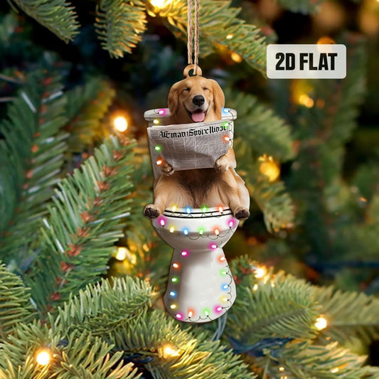 Golden Retriever - Dog Sitting On Toilet Ornament OT024