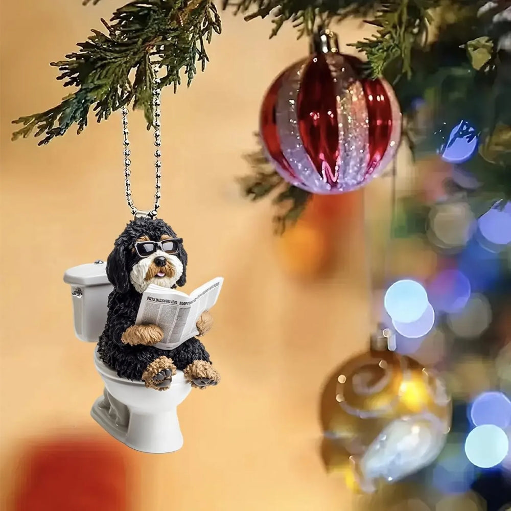 Bernedoodle - Dog Sitting On Toilet Ornament OT026