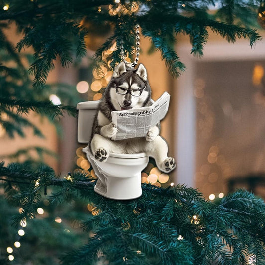 Alaskan Malamute - Dog Sitting On Toilet Ornament OT029