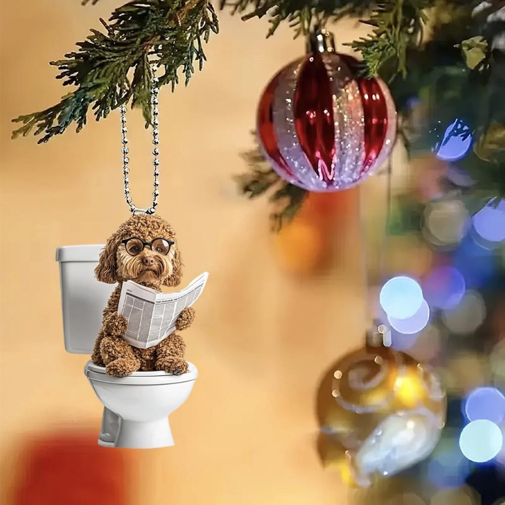 Labradoodle - Dog Sitting On Toilet Ornament OT030