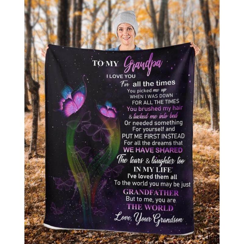 To My Grandpa - From Grandson - Butterflyblanket - A319 - Premium Blanket