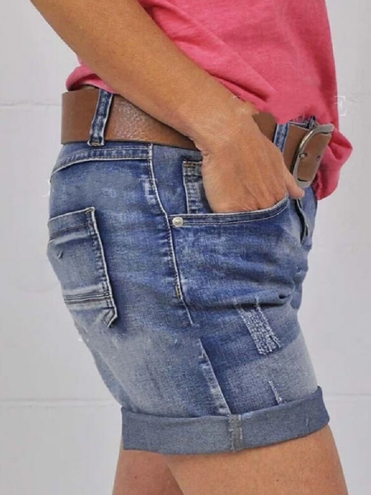 Denim Above Knee Casual Vintage Shirred Pants Shorts Denim & Jeans