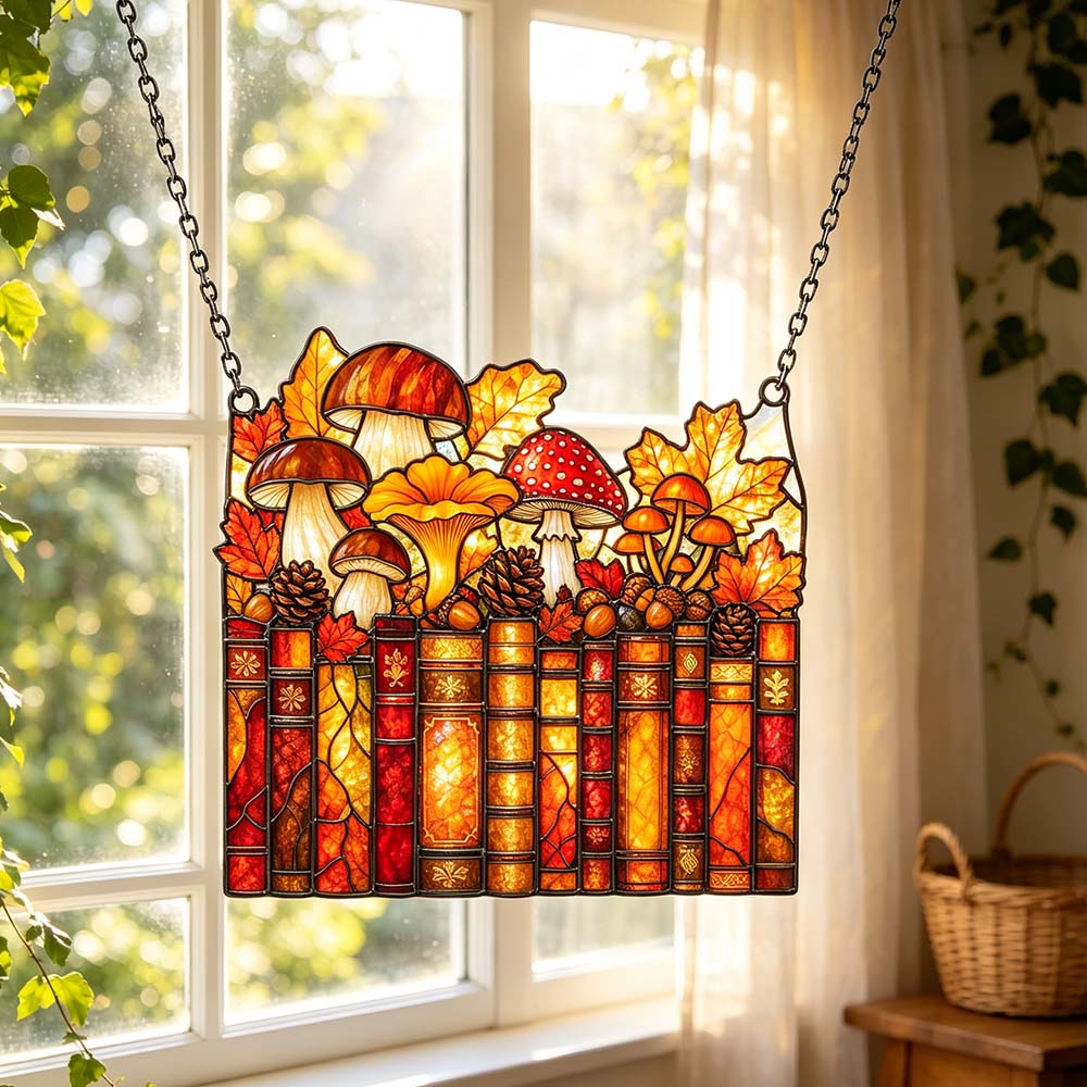 Vintage Mushroom Book - Acrylic Suncatcher